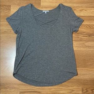 Charlotte Russe Gray Criss-Crossed Tee